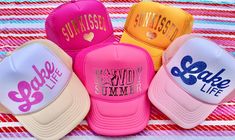 You'll be smiling all the way to the pool in our newest HappySummer™️ Truckers!  Choose from several styles--something for everyone. Lake girl?  Coastal cowgirl?  We've got you covered! Summer Playful Snapback Trucker Hat, Trucker Hat Vinyl, Pink Summer Trucker Hat For Beach Season, Fun Summer Trucker Hat, Fun Summer Trucker Hat, One Size Fits Most, Fun Summer Trucker Hat One Size Fits Most, Fun Summer Trucker Hat With Curved Bill, Trendy Summer Outdoor Trucker Hat, Trendy Summer Trucker Hat For Outdoor