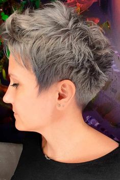 + Gorgeous Gray Hair Styles ★ Grey Hair Undercut, Pixie Gray Hair, Grey Ombre Hair Short, Dark Gray Hair, Dark Grey Hair, Gray Hair Styles, Brunette Pixie, Grey Ombre Hair, Gray Hair Pixie Cuts