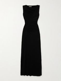 ULLA JOHNSON Natalia Lyocell-jersey maxi dress | NET-A-PORTER Elegant Dresses Black Long, Pre-draped Asymmetrical Neckline Ruched Maxi Dress, Ruched Maxi Dress With Asymmetrical Neckline, Asymmetrical Neckline Ruched Maxi Dress, Fitted Pre-draped Maxi Dress With Folds, Black Maxi Dress With Ruched Asymmetrical Neckline, Evening Dresses With Asymmetrical Neckline And Ruched Sides, Asymmetrical Evening Dress With Ruched Sides, Formal Asymmetrical Draped Ruched Dress