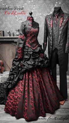 Vampire Female, Red Masquerade, Dark Red Wedding, Ball Outfits, Witchy Wedding, Goth Wedding Dresses, Gothic Gowns, Metal Outfit, Camouflage Wedding