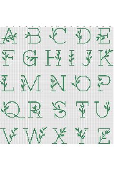 the cross stitch alphabet is shown in green