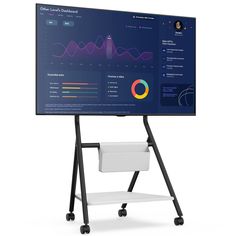 a whiteboard with wheels and a black frame on it, displaying data visual information