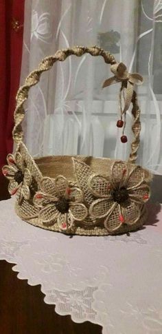 a small basket sitting on top of a table