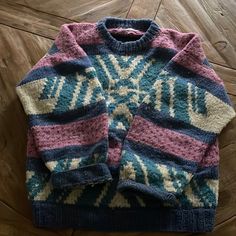 Oversized! Great Condition Pink,Purple,Off White, Teal In Color 100 % Wool El Gringo Imports - Made In Ecuador 80s Sweater Women, Patrick Aesthetic, 80s Sweater, Sweater Women, Wool Sweater, Wool Sweaters, Ecuador, Colorful Sweaters, Pink Purple