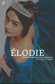 a woman wearing a tiara with the words elodie in front of her