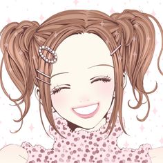 a cartoon girl with long hair and stars on her head, smiling at the camera