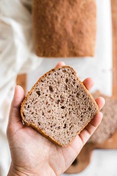 a person holding a piece of bread in their hand