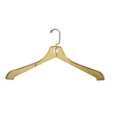 a gold plastic coat hanger on a white background