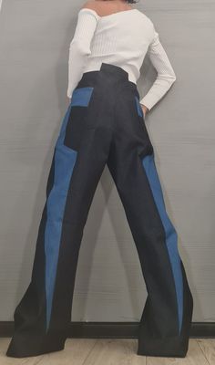 "Extravagant Denim Pants, Asymmetric Denim Pants, Streetwear Pants, Deconstructed Denim, Women Denim Harem ❤️ Extravagant designs and high quality fabrics! ❤️ Materials & Care Denim Hand wash at low temperatures. Do not machine dry. Do not iron. Do not dry clean! ❤️ Sizing We can make your piece from XS to 5XL! Everything in the shop can be also made according to your measures free of charge! ❤️ Shipping ✈ Ready to ship The time I need to prepare an order for shipping varies. For details, see in Modern Blue Pants With Belt Loops, Deconstructed Straight Leg Denim Bottoms, Wide Leg Recycled Denim Bottoms With Belt Loops, Chic Rigid Denim Pants With Pockets, Deconstructed Rigid Denim Bottoms In Blue, Deconstructed Rigid Denim Blue Bottoms, Wide Leg Deconstructed Cotton Jeans, Blue Recycled Denim Pants With Belt Loops, Modern Blue Denim Pants