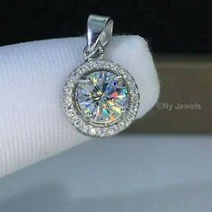 Valentine Sale 14K White Gold Moissanite Halo Pendant Certified 2.30Ct Round Cut Beautiful Diamond Necklace, Necklaces Diamond, Moissanite Engagement Ring Halo, Cat Pendant Necklace, Moissanite Pendant, Key Pendant Necklace, Wedding Pendant, Valentines Sale, Diamonds Jewelry