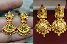 4 Grams Gold Ear Rings Latest Design, Gold Ear Rings, Gold Buttalu, Temple Jewellery Jhumkas, Big Earrings Gold, Indian Gold Necklace Designs, Latest Earrings Design