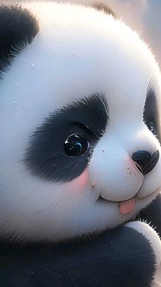 a close up of a stuffed panda bear