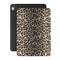 an ipad case with leopard print on the front and back cover, both in black