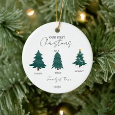 a personalized christmas ornament hanging on a tree