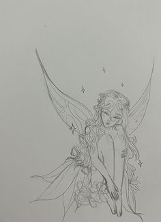 a drawing of a fairy sitting on the ground