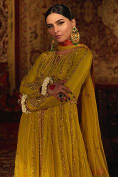 Tabassum – Zaaviay Formal Hand Embellished Floor-length Anarkali Set, Traditional Floor-length Hand Embellished Salwar Kameez, Traditional Hand Embellished Floor-length Salwar Kameez, Fitted Gold Hand Embellished Sharara, Hand Embellished Party Gown For Eid, Gold Semi-stitched Hand Embellished Lehenga, Bollywood Style Gold Lehenga Hand Embellished, Gold Georgette Dress With Resham Embroidery, Traditional Hand Embellished Gown For Festivals