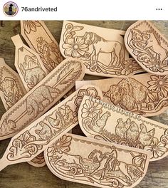 some wooden cutouts with animals on them