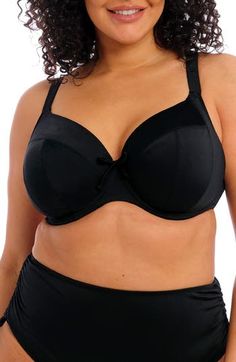 This bikini top is designed with three-section underwire cups for undeniable comfort and support while you hang out poolside. An internal powernet lining helps with forward bust projection. Lined 84% nylon, 16% elastane Hand wash, line dry Imported Underwire Swimwear With Removable Cups, Black Underwire Swimwear, Bra Friendly, Black Underwire Swimwear Bra Friendly, Black Underwire Bra-friendly Swimwear, Full Coverage Black Swimwear With Removable Bra Pads, Black Padded Underwire Swimwear, Black Push-up Swimwear With Adjustable Straps, Full Coverage Padded Swimwear For Pool, Padded Full Coverage Swimwear For Pool