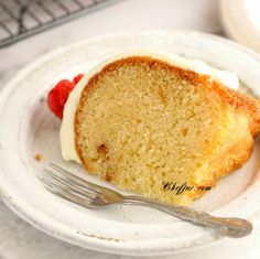 a piece of cake on a plate with a fork