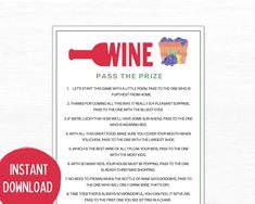 wine pass the prize is displayed next to a red and white sign that says,