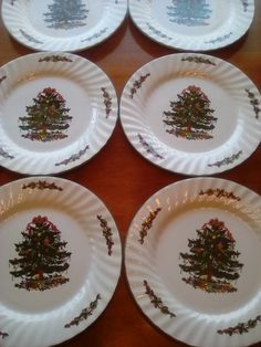 six plates with christmas tree designs on them