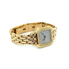 Experience luxury and elegance with the 14K yellow gold Italian Cartier Panthere Style watch. Featuring a stunning .60 total carat weight diamond dial and bezel, this timepiece exudes sophistication. Weighing 44.3 grams, it is both lightweight and durable. Elevate your style with this exquisite watch from Regard Jewelry in Austin, Texas. Custom Grillz, Jewelry Repair, Oval Diamond, Ring Collections, Estate Jewelry, Watch Design, Cartier, Gemstone Necklace, Gemstone Earrings