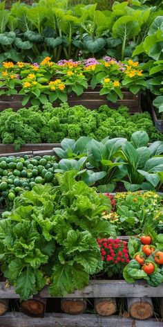 many different types of vegetables are growing in the garden