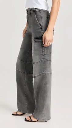 L'AGENCE Brooklyn HR Utility Wide Leg Jeans | Shopbop Mid-rise Jeans With Zipper Closure For Streetwear, Straight Leg Denim Cargo Jeans With Zipper, Washed Black Cotton Flare Jeans, Casual Gray Cotton Flare Jeans, Mid-rise Washed Black Cargo Bottoms, Fitted Utility Cargo Pants In Medium Wash, Washed Black Cotton Flare Jeans With Pockets, Urban High Rise Washed Flare Jeans, Casual High-rise Flare Jeans With Patch Pockets