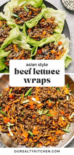 Ground beef lettuce wraps are a low carb and protein packed dinner that's truly quick and easy - this recipe is ready in just 30 minutes and made in one skillet! Tender ground beef and colorful veggies are simmered with a zippy Asian-style ginger garlic sauce, then stuffed into lettuce cups. Healthy ground beef lettuce wraps are great for everything from meal prep to a "better than takeout" dinner on Friday nights. #healthyrecipes #healthydinner #groundbeef #quickmeals Ground Beef Lettuce Wraps, Beef Lettuce Wraps, Healthy Ground Beef, Lettuce Wrap Recipes, Health Dinner Recipes, Beef Recipes For Dinner, Beef Dinner, Lettuce Wraps