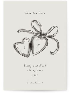 save the date card with two hearts tied to each other