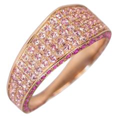 18kt rose gold ring with pink sapphires from Ralph Masri's Modernist collection, inspired by mid-century Modernist architecture with an emphasis on minimalist shapes and silhouettes. Available in white, yellow or rose gold. Can be made in any ring size. Luxury Pink Sapphire Fine Jewelry Rings, Luxury Pink Sapphire Ring With Rose Cut Diamonds, Luxury Pink Gold Ring With Pink Sapphire, Modern Pink Diamond Rings, Fine Jewelry Pink Gold Sapphire Ring With Pink Sapphire, Luxury Rose Gold Sapphire Ring With Pink Sapphire, Luxury Rose Gold Pink Sapphire Ring, Fine Jewelry Rose Gold Pink Sapphire Ring, Luxury Pink Sapphire Ring In 14k Gold