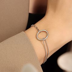 Material: Titanium Steel Style: INS Style Circle Bracelet, Titanium Bracelet, Waterproof Jewelry, Silver Chain Bracelet, Minimalist Bracelet, Delicate Rings, Fashion Accessories Jewelry, Ball Chain, Steel Bracelet