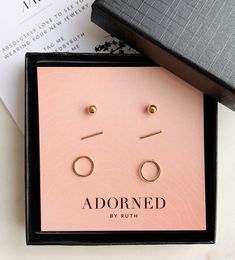 Our gold filled Stud Earrings are comfortable and chic!! Minimalist and classic enough for everyday wear - perfect for multiple piercings. These dainty studs make a great gift.  DETAILS * This SET consists of 3 small earring pairs for combining in a multi pierced earlobe (NOT SOLD IN PAIRS) * one pair gold filled ball earring (4mm) * one pair gold filled bar earring (10mm) * one pair gold filled open circle earring (10 mm) * earring backs are included: gold filled scrolls * earring post length i Earring Pack, Bridesmaid Pearl Earrings, Stocking Stuffers For Girls, Threader Earrings Gold, 2024 Wishlist, Multiple Piercings, Geometric Studs, Bar Stud Earrings, Bar Studs