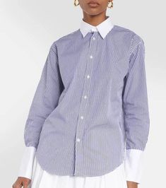 Channeling Polo Ralph Lauren's signature preppy appeal, this shirt is cut from cotton to a regular fit. Classic details are enhanced by the two-tone vertical stripe pattern, contrast collar and wide cuffs presented on the design..Care instructions: machine wash at 40 degrees.Made in Sri Lanka.Closure: buttoned front.Designer color name: White/Fall Royal.Material: 100% cotton.True to size.Designed for a loose fit.Lightweight material.Falls below the hip.The model seen in the picture is 178cm-5'10 Ralph Lauren Striped Collared Tops, Ralph Lauren Fitted Striped Top, Ralph Lauren Fitted Button-up Tops, Ralph Lauren Button-up Top With Buttons, Summer Ralph Lauren Button-up Tops, Ralph Lauren Womens Clothing, Cotton Shirts Women, Polo Ralph Lauren Women, Ralph Lauren Womens