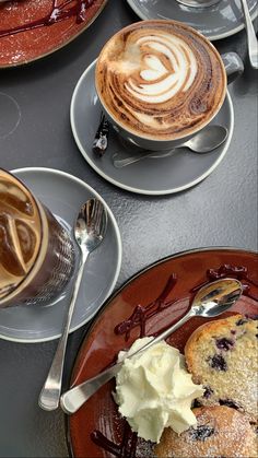 desserts and coffee are served on the table