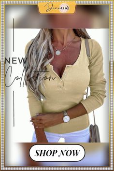 Long Sleeve Tops for Women Spring Autumn V-neck Button Casual Round Neck Solid Color T Shirts Elegant Office Lady Female Clothes Trendy V-neck Top With Buttons, V-neck Tops With Buttons, Long Sleeve Tops For Women, Female Clothes, Elegant Office, Streetwear Tops, Elegant Shirt, U Neck, Office Lady