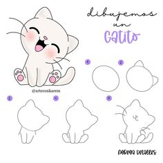 step by step instructions to draw a cute cat in cartoon style for children and beginners