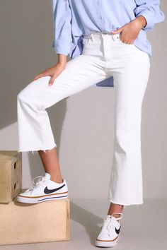 Terrific Timing White Cropped Flare Jeans White Cropped Flare Jeans, Corp Core, White Cropped Jeans, Cropped Flare Jeans, Cropped Jeans, Flare Jeans, Red Dress, New Fashion, Night Out