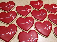 Heart with ECG Heartbeat Cookies, Ems Cookies, Healthcare Cookies, Pinterest Heart Cookies, Homemade Sugar Cookies, Heart Party, Heart Cookies, Cookie Designs