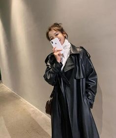 YesStyle rewards code: OLIVIASOJO | afilliate code, links | Lapel Collar Faux Leather Tie Waist Long Coat Leather Long Jacket, Belted Cape, Long Overcoat, Clothes Korean Style, Trench Coat Style, Long Coat Jacket, Leather Tie, Leather Trench, Women Overcoat