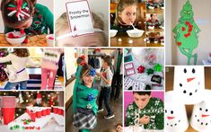 a collage of photos with snowmen, christmas decorations and children's crafts