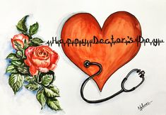 a drawing of a heart with a stethoscope attached to it and roses