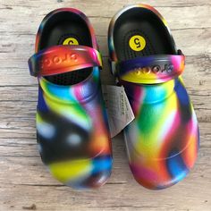 Nwt Crocs Bistro Graphic Clog Rainbow Colors Men’s Size 5 Women’s Size 7 Yellow Slip-on Clogs For Outdoor, Multicolor Slip-resistant Clogs With Round Toe, Multicolor Slip-on Slip-resistant Clogs, Yellow Slip-resistant Slip-on Clogs, Yellow Slip-on Slip-resistant Clogs, Crocs Bistro, Shoes Crocs, Crocs Black, Women's Crocs