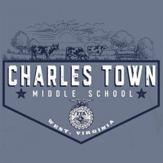 the logo for charles town middle school, with cows grazing in the field behind it