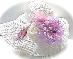 White and Lavender Sun Hat Kentucky Derby Hats Women's Hats DH-138 Purple Adjustable Hat For Kentucky Derby, Adjustable Purple Hat For Kentucky Derby, Lavender Adjustable Hat For Kentucky Derby, Adjustable Lavender Hat For Kentucky Derby, White Top Hat For Kentucky Derby, White Curved Brim Mini Hat For Country Events, White Top Hat For Kentucky Derby Country Events, Lavender Adjustable Mini Hat For Kentucky Derby, Elegant Top Hat For Kentucky Derby