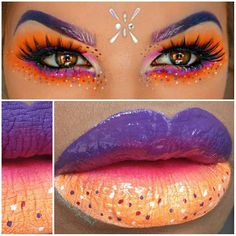 Bold and Beautiful  Another installment of my Carnival Collection inspired by this gorgeous Festival eyemakeup by @glitterkmua  check out her page, she is amazing I just had to do a lipart version of these eyes. My camera didn't pic up the true colour of the orange. If it did this picture would really slaughter  Makeup used: @jeffreestarcosmetics - Royalty (purple) and Drug Lord (white) @mjlcosmetics - A-List (pink) @bhcosmetics - Take me to Brazil eyeshadow palette @nyxcosm... Rio Makeup, Rio Costume, Caribana Toronto, Makeup Festival, Purple Makeup Looks, Miami Carnival, Eyeshadow Designs