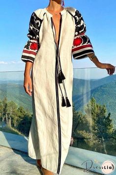 Vintage Half Sleeve Maxi Dress Ethno Style, Mode Kimono, Sleeve Maxi Dress, Dresses By Length, Fashion Pattern, Maxi Dress With Sleeves, White Maxi Dresses, Half Sleeve, Long Maxi Dress