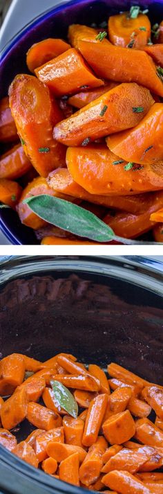 there are two pictures of carrots in the same pan and one has been cooked