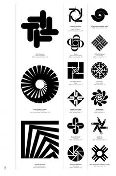 an image of some type of logos that are black and white, with different shapes