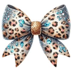 an animal print bow with blue and gold sequins